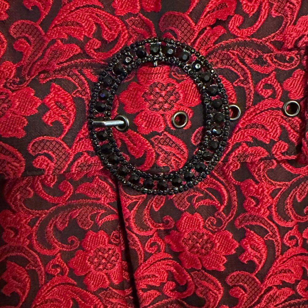 Nine West Red and Black Brocade Fit and Flare Dress - Picture 2 of 4